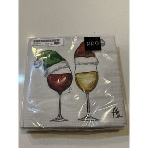 ppd Holiday Christmas Paper Napkins Wine‎ In Santa Hats New Package